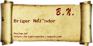 Briger Nándor névjegykártya